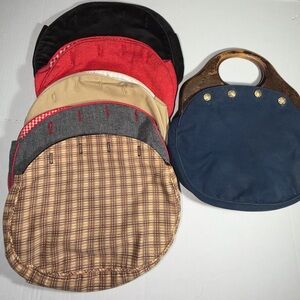 Vintage 80s Wood Handle Bermuda Purse with Six Interchangeable Covers